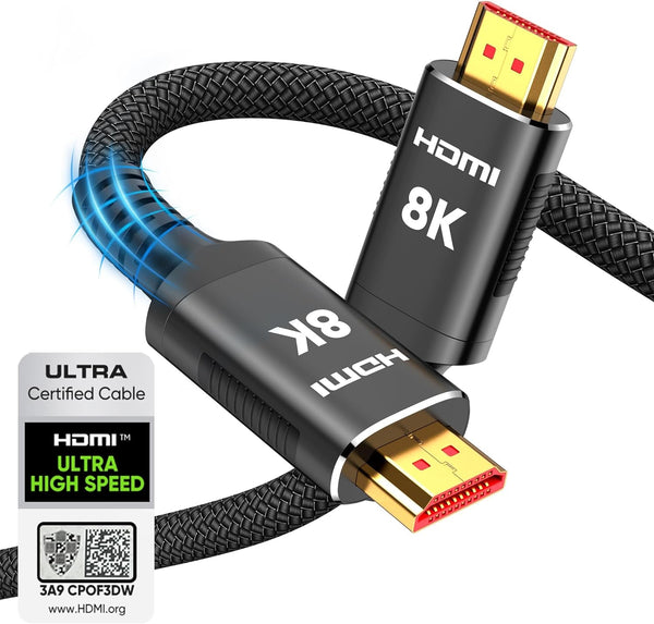 Snowkids 8K Certified HDMI 2.1 Cable 10 Ft, 48Gbps Ultra High-Speed HDMI Cables Cord, 10K 8K@60Hz, 4K@120Hz Compatible for Tv/Laptop/Monitor/Ps-5/X-Box/Projector/Entertainment/Sound System & More