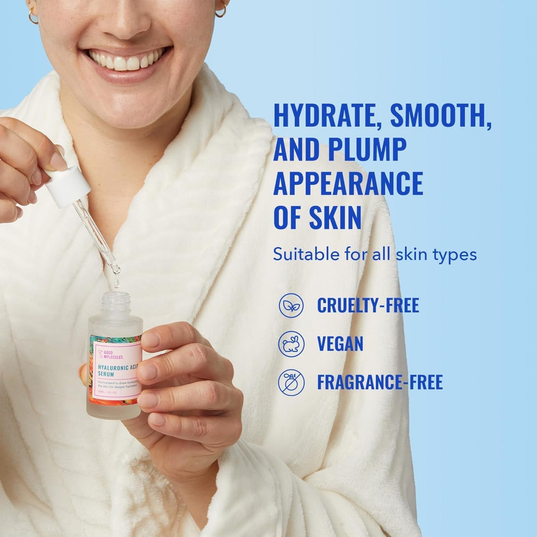 Good Molecules Hyaluronic Acid Serum - Hydrating, Non-Greasy Formula to Moisturize, Plump - 1% HA, Anti-Aging, Water-Based Skincare for Face
