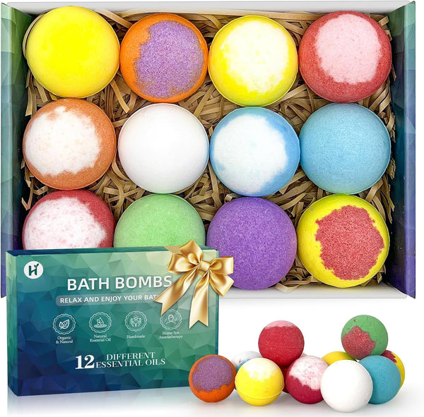 Bath Bombs Fathers Day Birthday Gift for Women Mom Her Daughter Wife Set - 12Pack Handmade Natural & Organic, Spa Relaxing Birthday Gifts for Men, Aromatherapy Bubble Bath, Amazing Present for Kids
