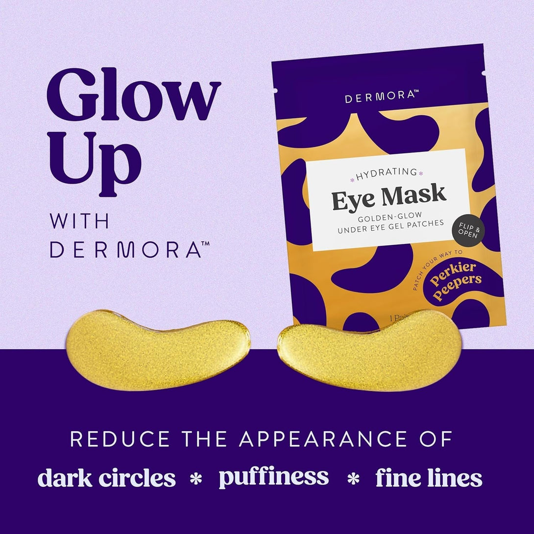 DERMORA Golden Glow under Eye Patches (15 Pairs Eye Gels) - Rejuvenating Treatment for Dark Circles, Puffy Eyes, Refreshing, Revitalizing, Travel, Wrinkles
