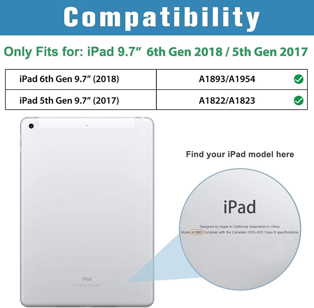 Procase Smart Case for Ipad 9.7 Inch Ipad 6Th/5Th Generation 2018 2017(Model: A1893 A1954 A1822 A1823), Ultra Slim Lightweight Stand Cover with Translucent Frosted Back -Blackmarble