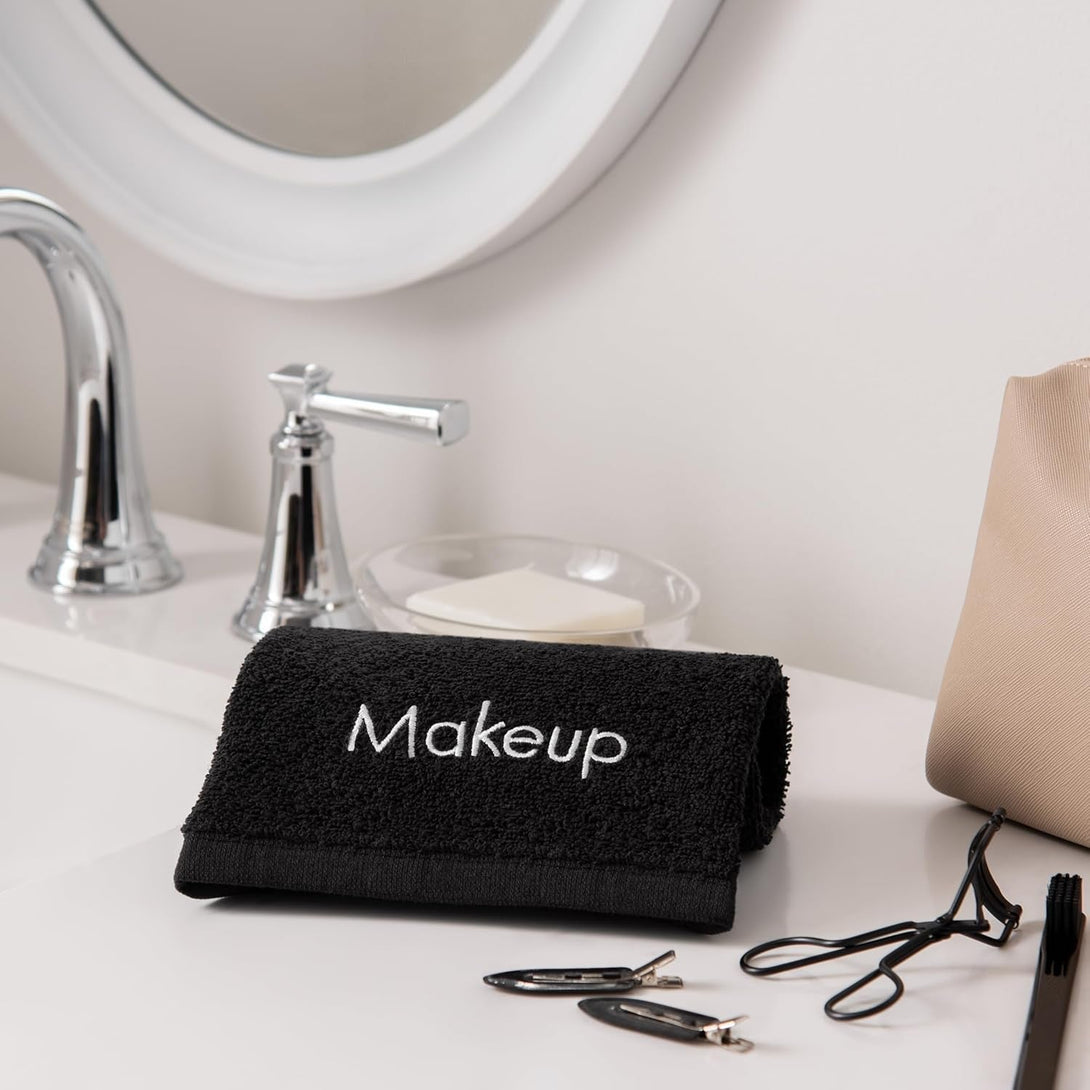 Arkwright Makeup Towels - Pack of 6 - Soft & Gentle Cotton Washcloth Face Make up Remover, Reusuable Eraser Cloth Essentials for Hosts & Artists, 13 X 13 In, Black
