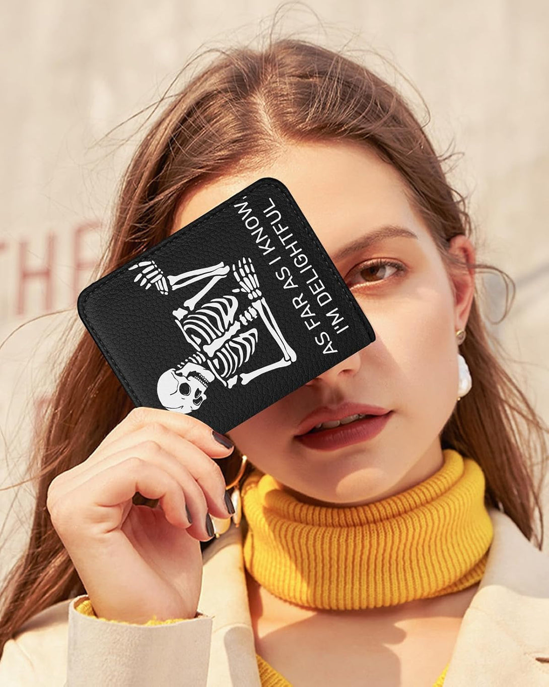 Bistup Credit Card Holder Wallet for Women Cute Leather Ladies Teen Girls Female Cardholder Wallets Accordion Purse Small Medium Aesthetic Print Skeleton Modern Design Rfid Zipper Around