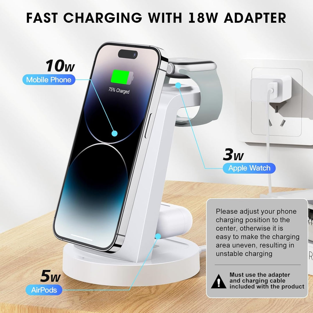 3 in 1 Charging Station for Iphone - Wireless Charger for Apple Products Multiple Devices - Charging Dock Stand for Airpods (For Iphone 16E 16 15 14 13 Pro 12 11 X Max)