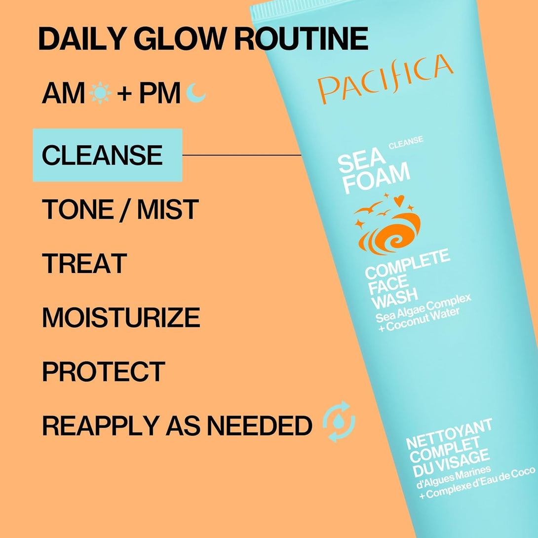 Pacifica Beauty Sea Foam Face Cleanser, Daily Gentle Foaming Face Wash, with Coconut Water + Sea Algae Complex, Removes Makeup, for Combination and Oily Skin, Vegan and Cruelty Free, Clean Skin Care