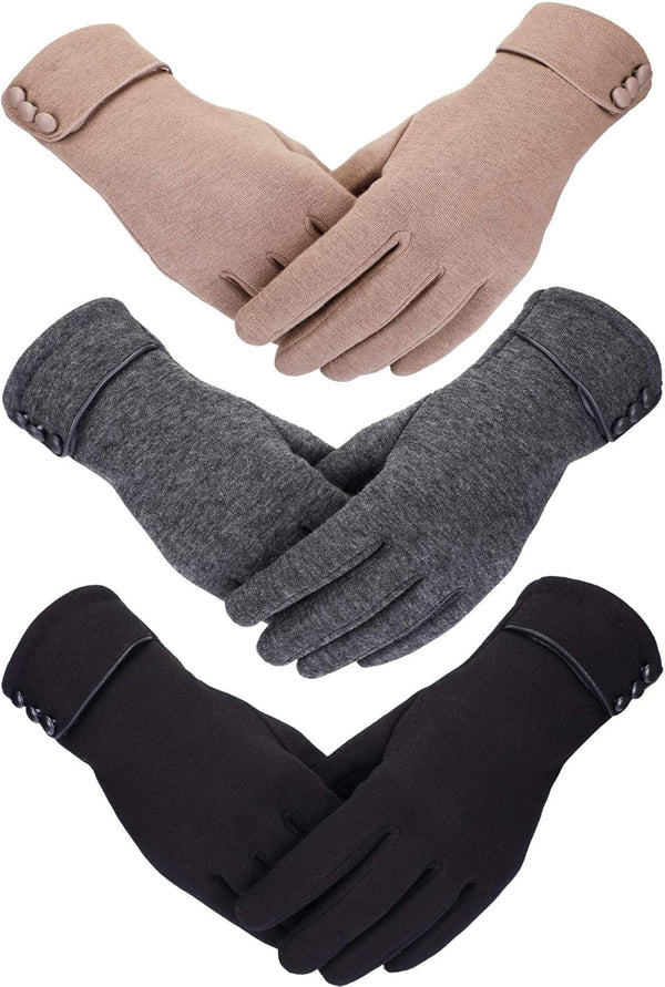 Patelai 3 Pairs Womens Gloves Winter Touchscreen Texting Phone Windproof Gloves Warm Fleece Lined Cold Weather