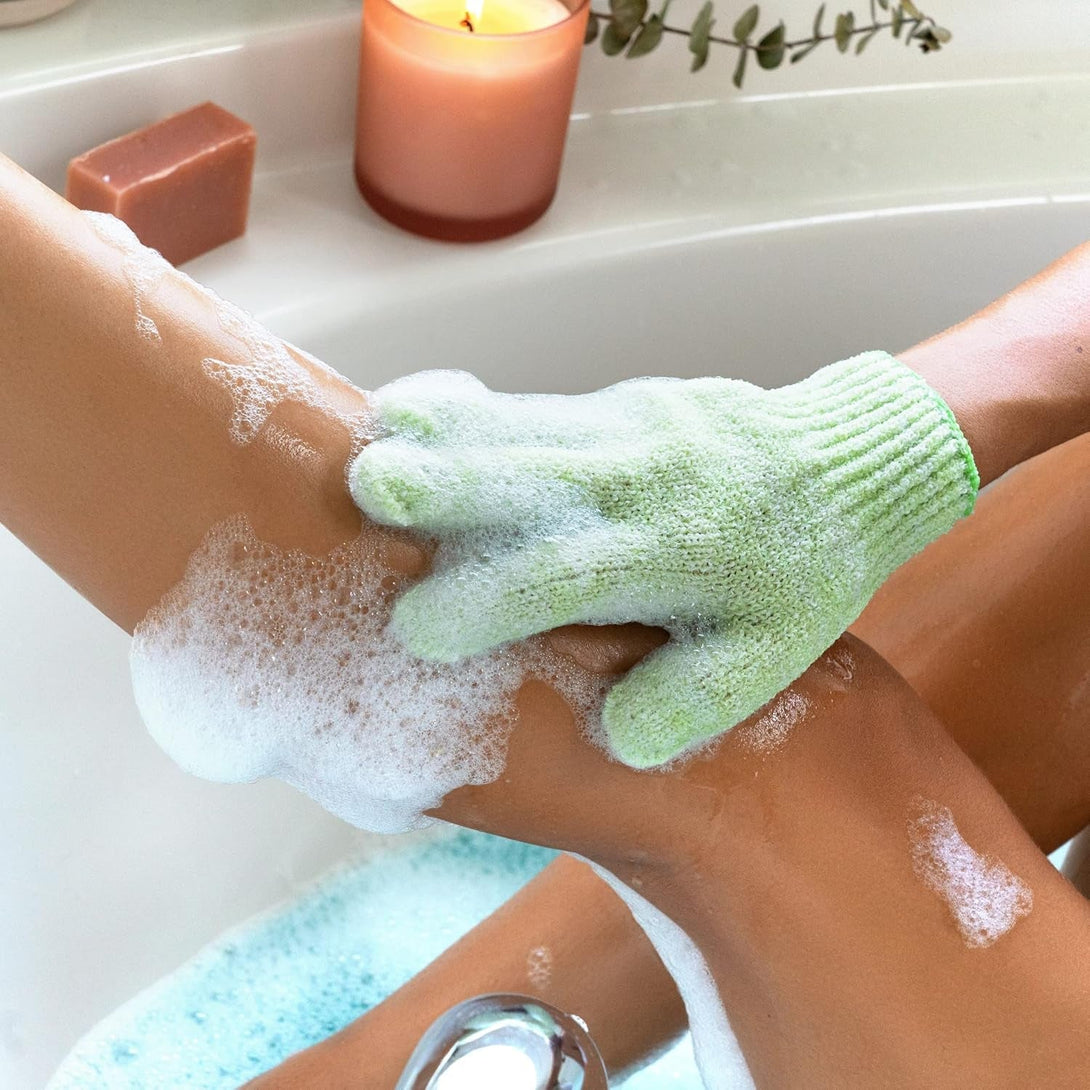 Ecotools Bath & Shower Gloves, Recycled Netting, Exfoliating, Gentle Cleansing for Whole Body, Fits All Hands, Green, 1 Pair