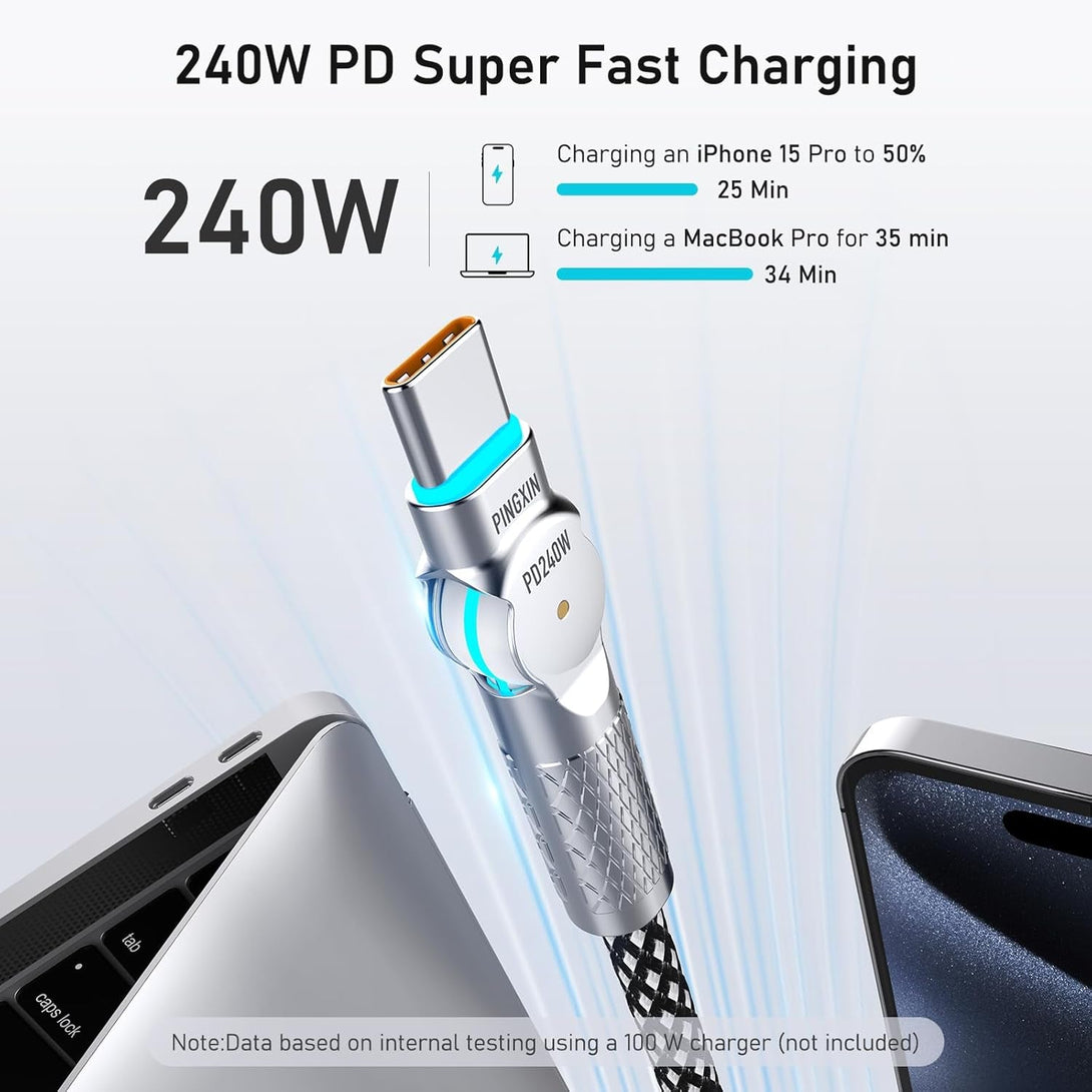 USB C to USB C Cable 10FT 240W, 180°Rotating USB C Cable Braided Type C Charger Cable Fast Charge for Iphone 16/16Pro/16Plus/16Promax,Macbook Air,Ipad Pro,Pixel,Samsung Galaxy S23/S24 Ultra-Black