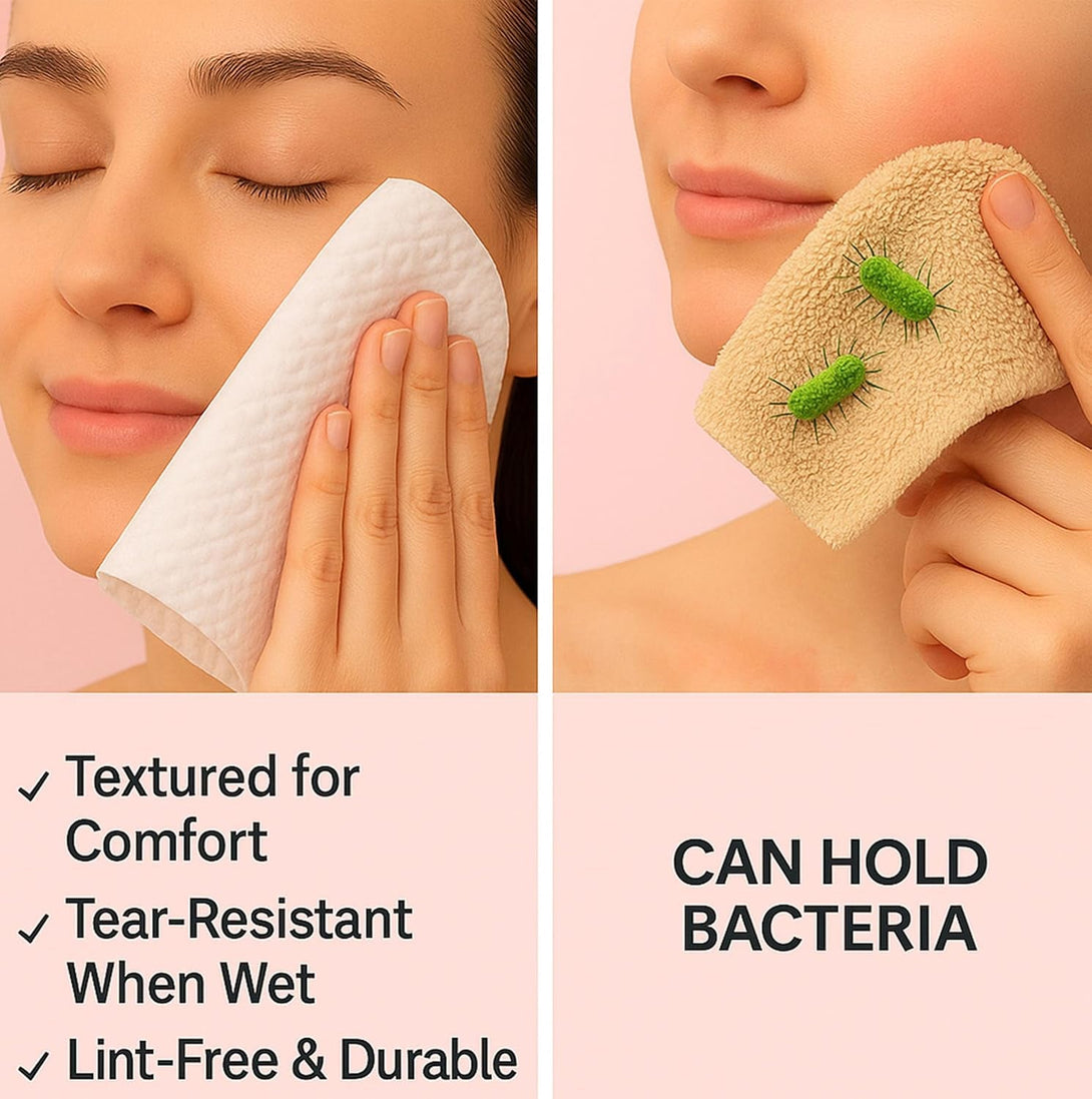 Disposable Face Towels, Ultra Soft, Lint-Free Towelettes for Makeup Removal & Skincare, Hygienic Dry Wipes for Sensitive Skin, 50 Count