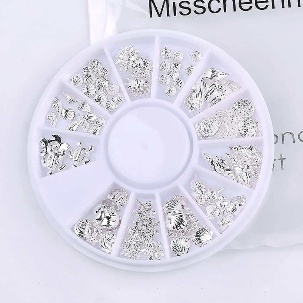120Pcs/Pack Sliver Nail Art Decorations Mini Ocean Accessories Nail Art Rhinestones Silver Shell Conch Nail Charms Manicure Decor DIY Nail Decoration for Beauty and Personal Care