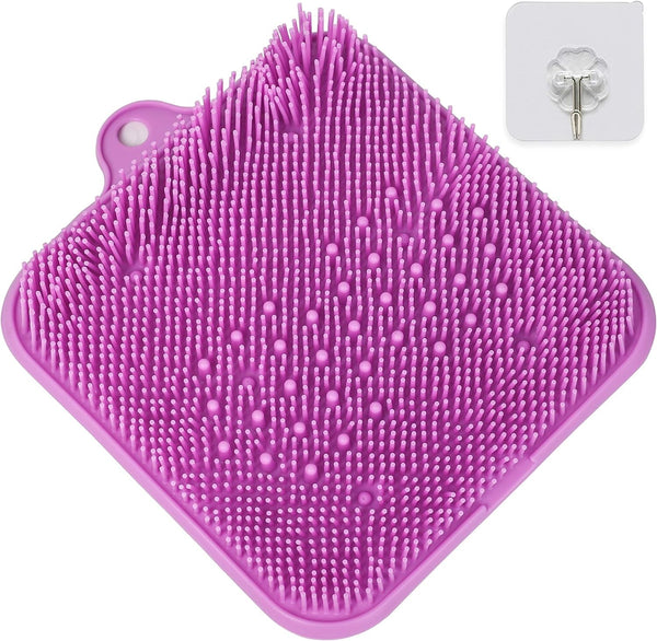 Shower Foot Cleaner Scrubber Massager, Foot Pain Tired Feet Relaxing Acupressure Mat with Non-Slip Suction Cups and Cleaning Bristles, Increase Circulation, Exfoliation (Lavender, 9.5 X 9.5 Inches)
