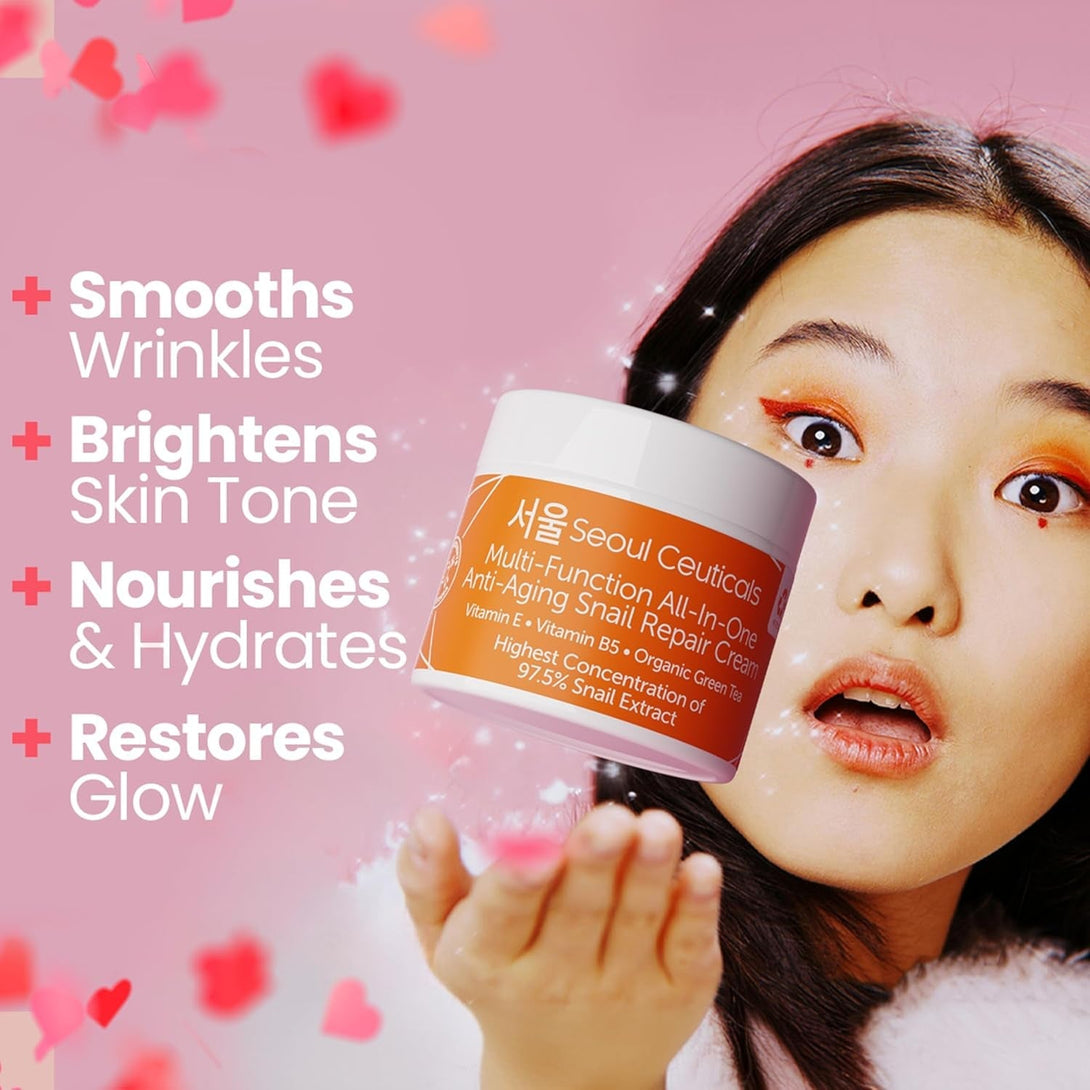 Seoulceuticals Korean Skin Care 97.5% Snail Mucin Moisturizer Cream - K Beauty Skincare Day & Night Snail Repair Cream Filtrate Cruelty Free 2Oz