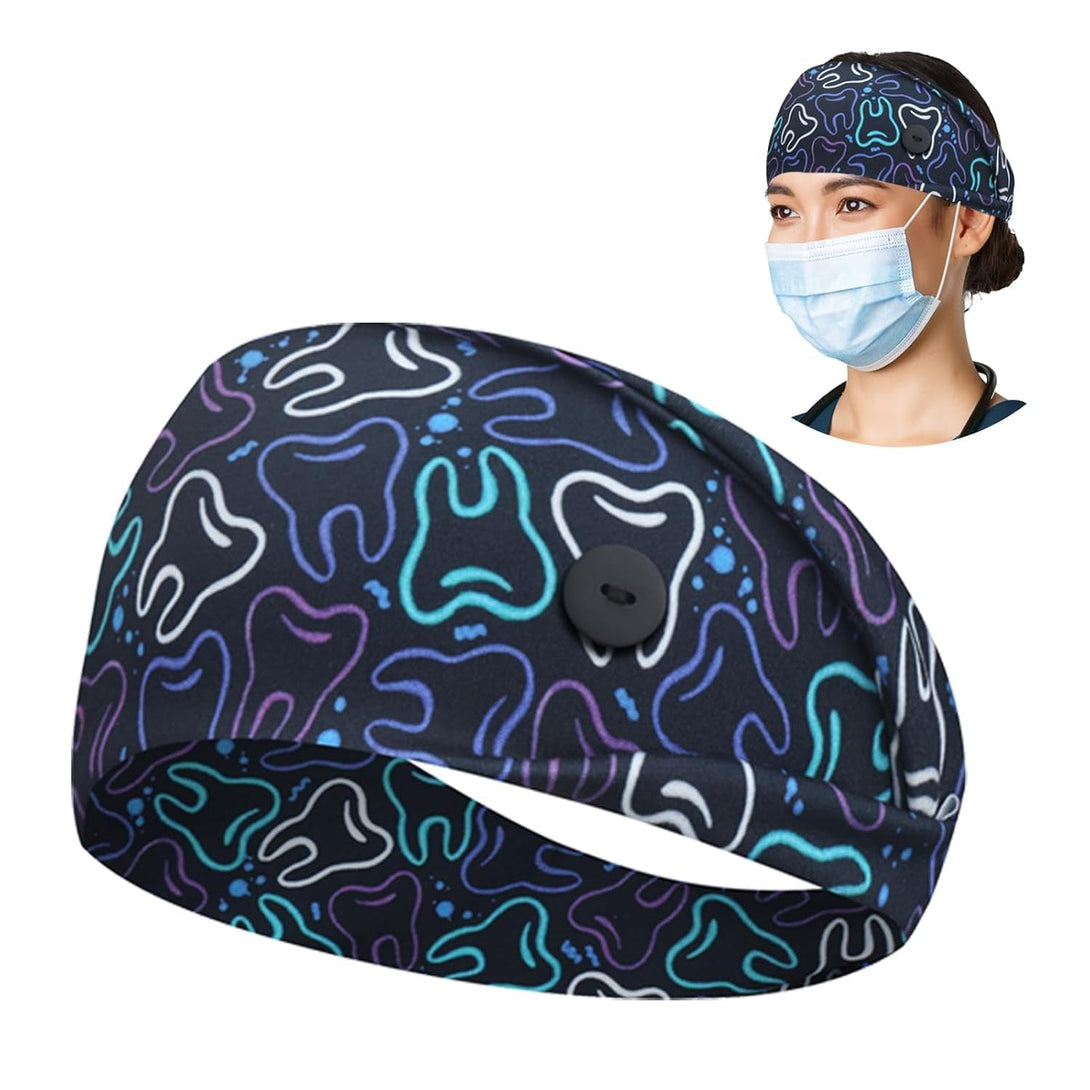 ABAMERICA Headbands with Button for Mask, Wide Nurses Headbands Non Slip Elastic Ear Protection for Women Men Doctors Sweatband Headband