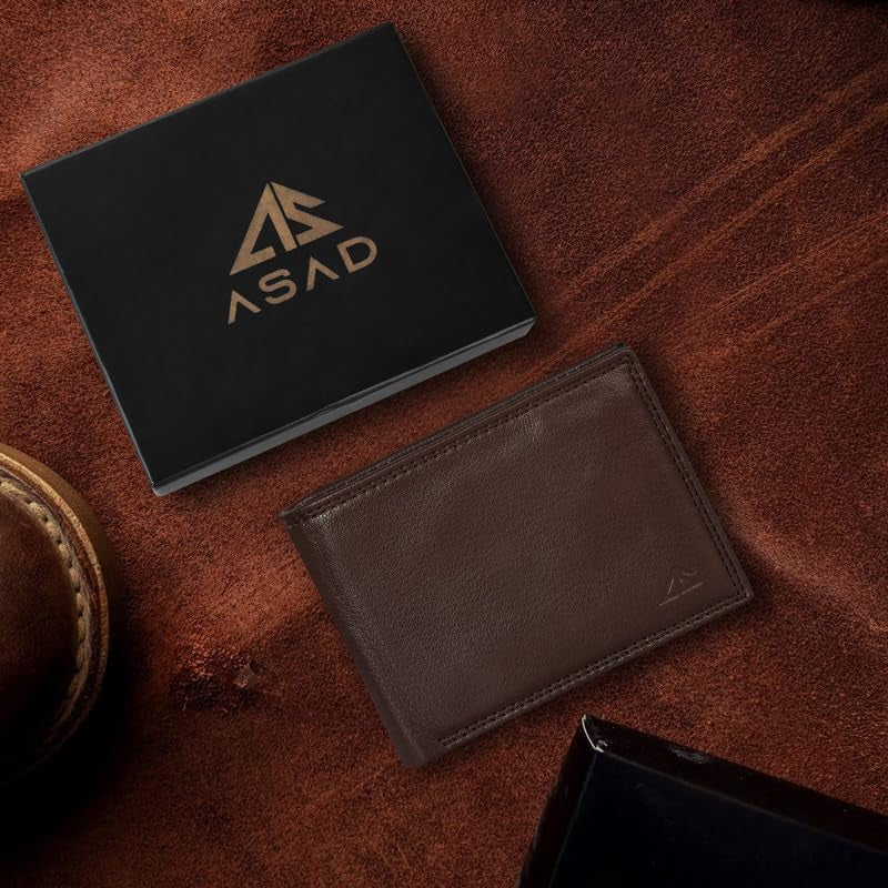 ASAD Genuine Leather Wallet for Men | Slim, Stylish, Genuine Leather Double Stitched RFID Blocking Bifold Stylish | Bifold Wallet with 8 Card Slot | Gift for Him | Brown
