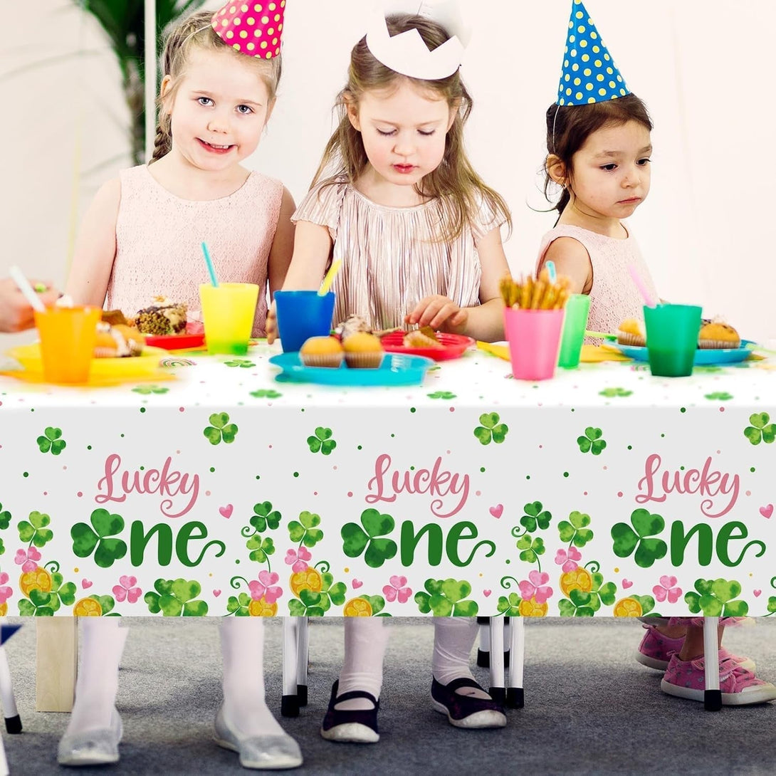 St. Patrick'S Day Table Cover Waterproof Shamrock Lucky One Girl'S Party Tablecloths March First Birthday Party Decorations 1St Birthday Decor Irish Party Supplies Plastic Table Runners Set of 3