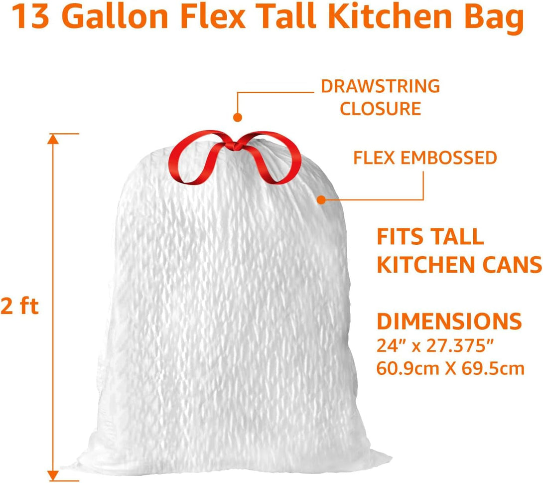 Amazon Basics Ultra-Force Tall Kitchen Drawstring Trash Bags, Classic Clean Scented, 13 Gallon, 80 Count, Pack of 1