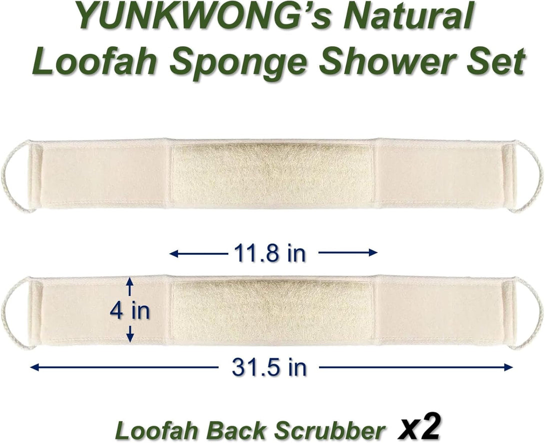 Natural Loofah Sponge, Exfoliating Body Scrubber for Men Women, Loofah with Handle, Exfoliating Back Scrubber for Shower Set, Deeply Clean & Invigorate Your Skin (2 Pcs in Box)