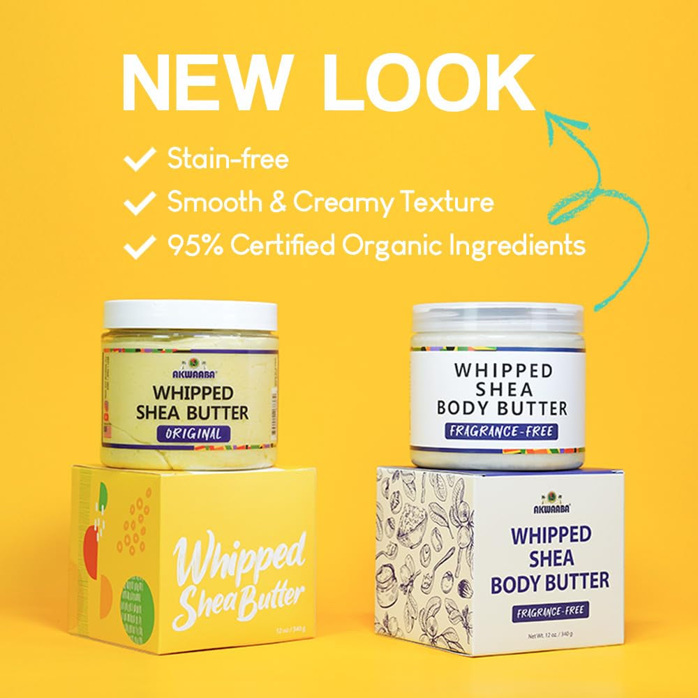 AKWAABA New Whipped Shea Body Butter (Sweet Mango) - Moisturizes, Glows & Softens Skin | Natural Raw Shea Butter | for Dry Skin | 12 Oz / 340 G