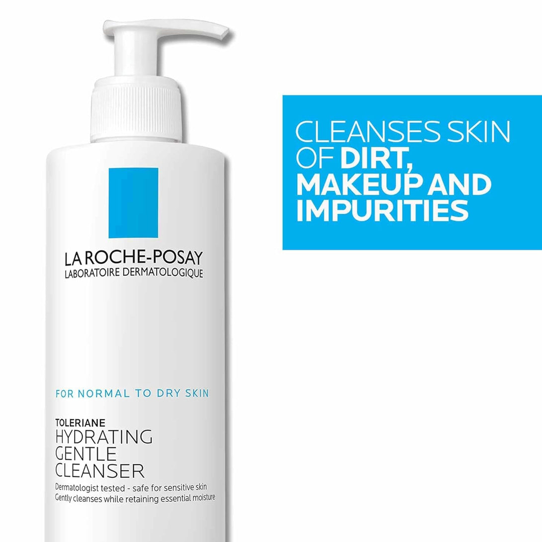 La Roche-Posay Toleriane Hydrating Gentle Face Cleanser, Hydrating Facial Cleanser with Niacinamide + Ceramides, Daily Face Wash for Dry Skin to Normal Skin, Sensitive Skin Tested, Fragrance Free