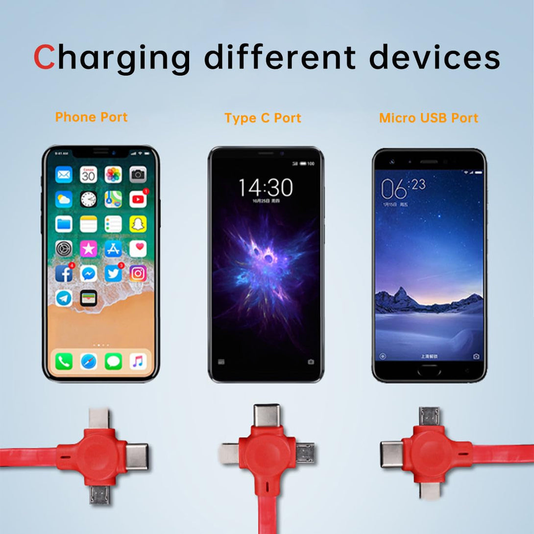 4 Pcs 3 in 1 Retractable Multi Charging Cable (3.28FT) with USB C/Micro USB/IP and Phone Holder, Festivals and Birthday Gift for Your Family and Friends, Compatible with Iphone/Android/Tablet