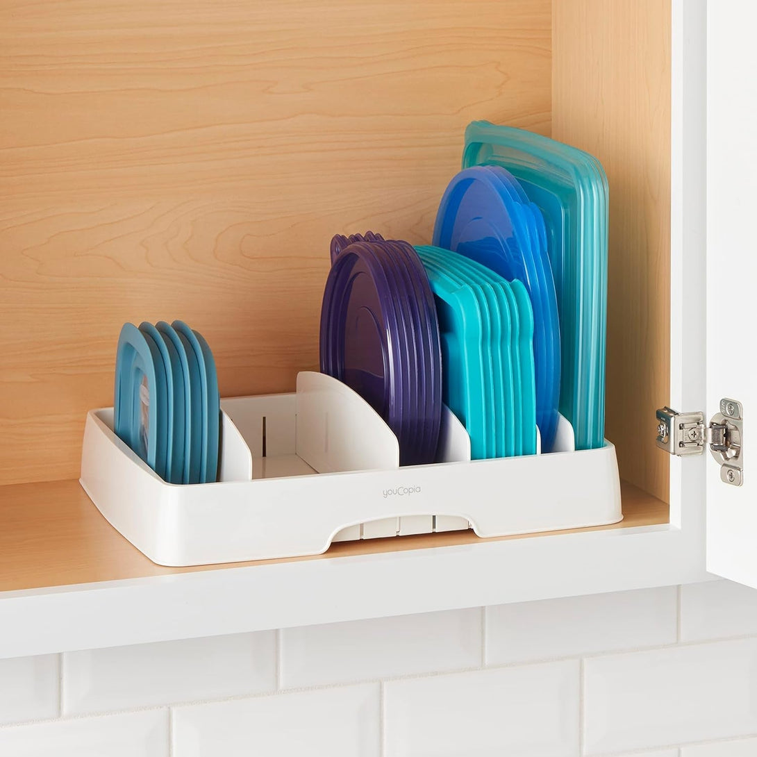 Youcopia Storalid Adjustable Food Container Lid Organizer for Kitchen Cabinet Storage, Large