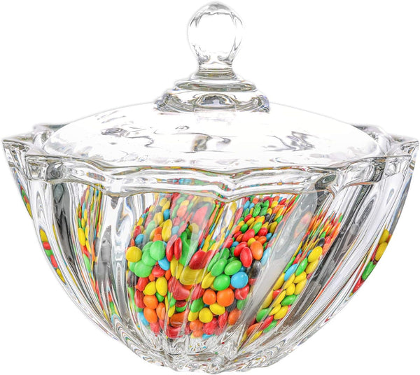 Comsaf Glass Candy Dish with Lid, 30OZ Large Jar for Office Desk, Covered Dish, Decorative Cute Container, Jewelry Box for Wedding Party Buffet Decor