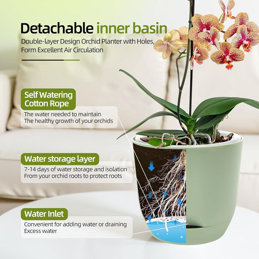 QCQHDU 2 Pack Orchid Pots with Holes for Repotting, Self Watering and Double-Layer Orchid Pot with Good Air Circulation