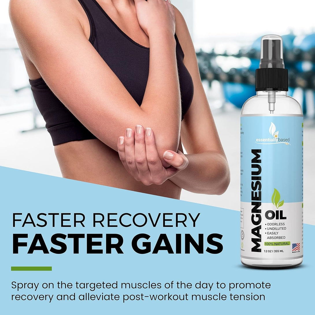Pure Magnesium Oil Spray 12Oz - Topical Magnesium Spray for Sleep Extra Strength - Less Sting - Less Itch - 100% Natural and Organic Oil - Made in USA