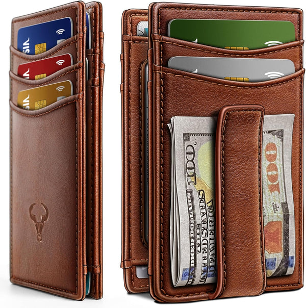 BULLIANT Magnetic Closure Slim Wallet-Genuine Leather Front Pocket Wallet for Men,Rfid Blocking,Holds 12 Cards and Money Clip