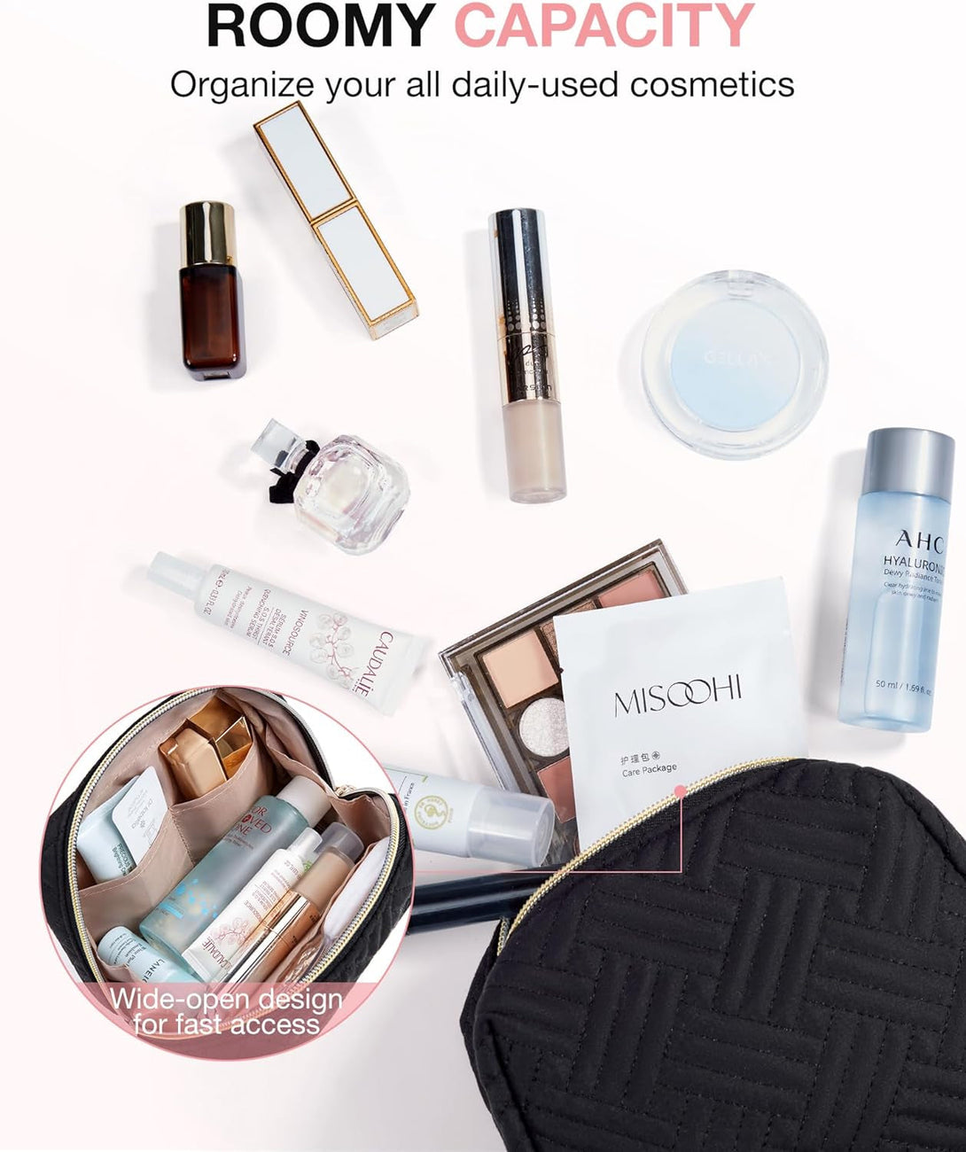 BAGSMART Small Makeup Bag, Travel Cosmetic Bag Make up Pouch Small Travel Zipper Pouch,Water-Resistant Toiletry Bag,Makeup Organizer Bag for Women,Black