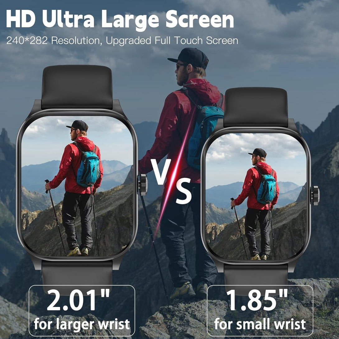 Smart Watch for Men Women(Answer/Make Call), Smartwatches with Heart Rate/Spo2/Sleep/Stress Monitor, IP68 Waterproof, 100+ Sports Mode Fitness Tracker, Compatible with Android and Iphone(Black, 2.01")