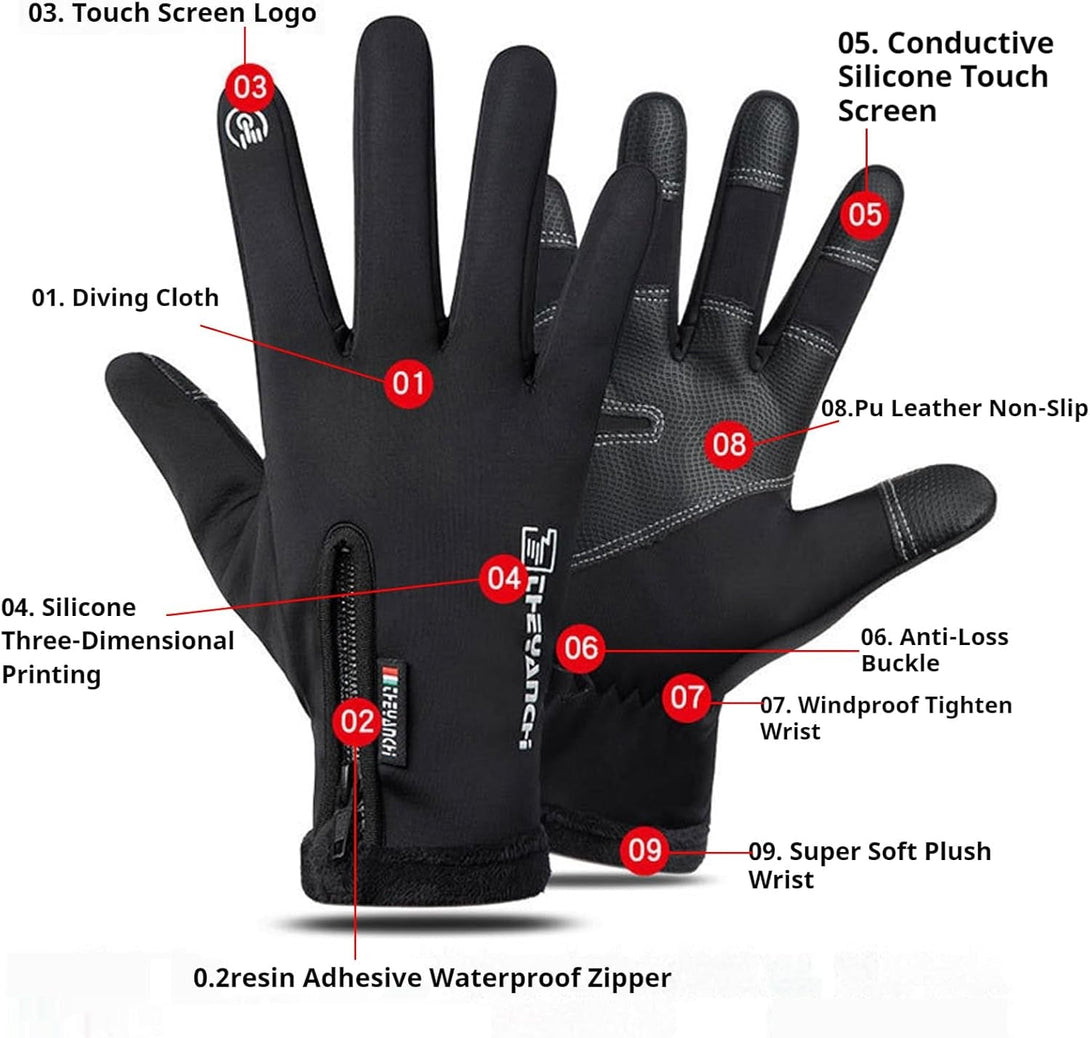 10℉ Winter Gloves Men Women Warm Glove Touch Screen for Cycling Running Fishing Driving Hiking Skiing Cold Weather