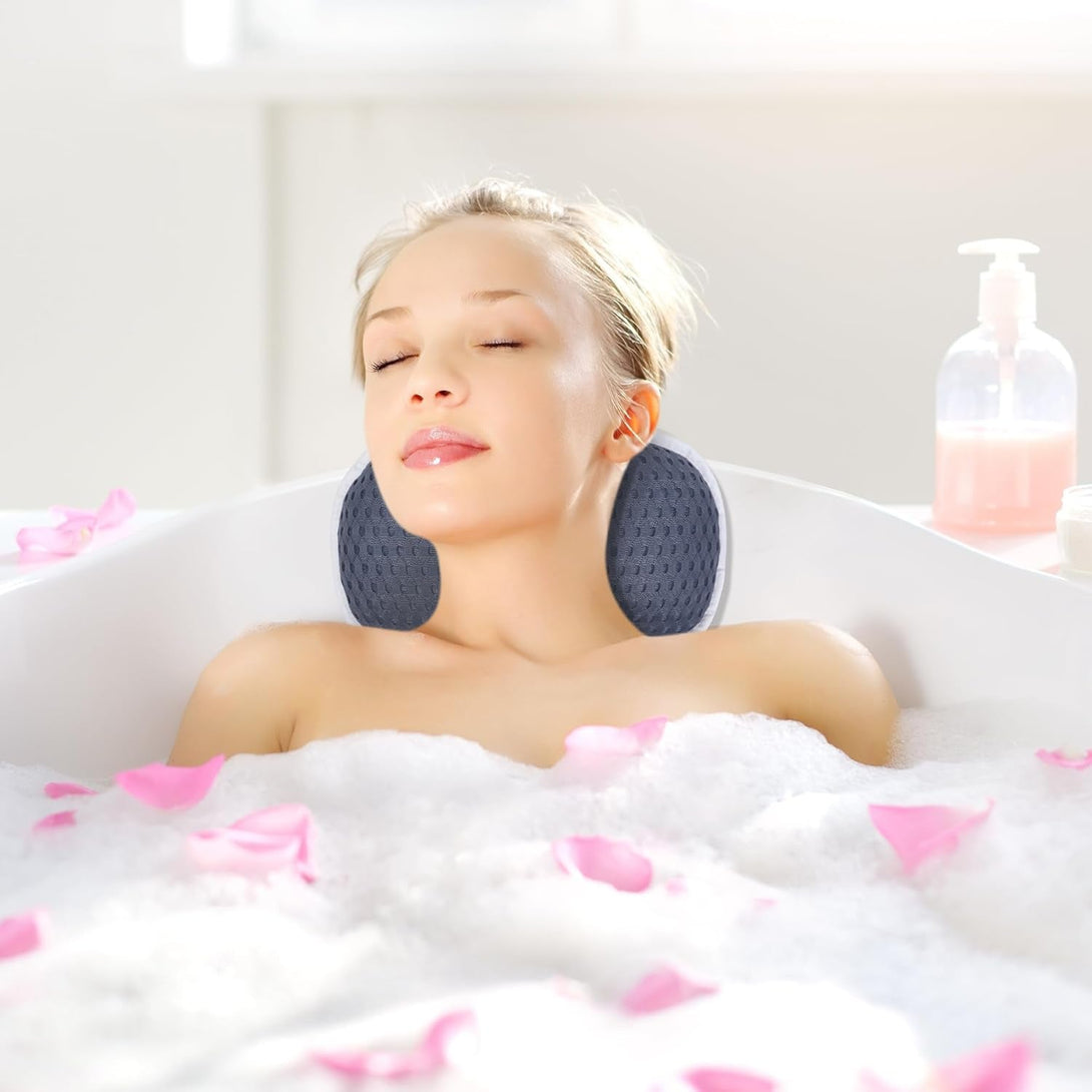 Bath Pillow for Tub-Tub Pillow for Bathtub Support Neck, Slip Resistant Waterproof Bath Pillows for Tub Neck and Back Support with 3 Strong Suction Cups,Dark Blue