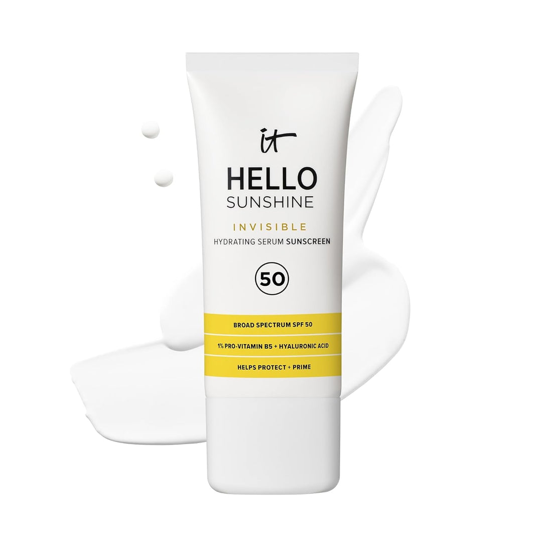 IT Cosmetics Hello Sunshine Invisible Sunscreen for Face SPF 50 - Sunscreen, Hydrating Serum & Makeup Primer - 1% Pro-Vitamin B5 & Hyaluronic Acid - HSA/FSA Eligible - No White Cast