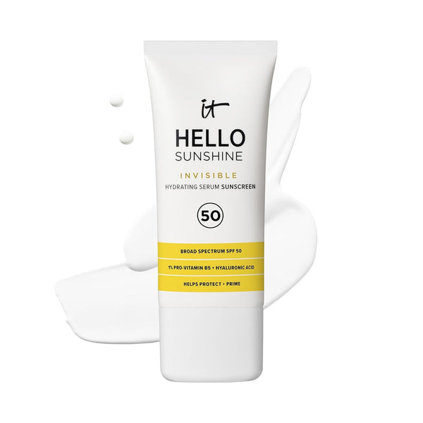 IT Cosmetics Hello Sunshine Invisible Sunscreen for Face SPF 50 - Sunscreen, Hydrating Serum & Makeup Primer - 1% Pro-Vitamin B5 & Hyaluronic Acid - HSA/FSA Eligible - No White Cast