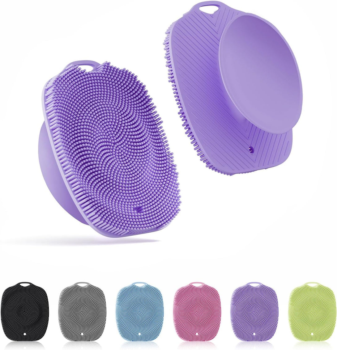 Soft Silicone Body Scrubber, Gentle like a Hand Exfoliating Your Skin and Build up Lather Easily, Back Large Suction Cup Easy to Store, Long-Lasting & Deep Clean (Purple)