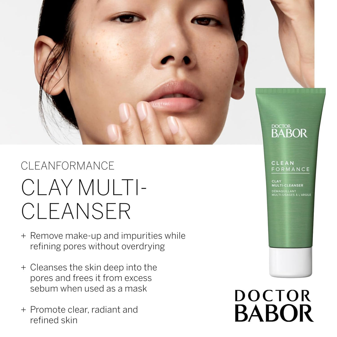 BABOR CLEANFORMANCE Clay Multi-Cleanser, Removes Makeup & Impurities While Gently Cleansing, Leave on as Mask to Balance Skin and Refine Pores, Infused with Kaolin Clay & Probiotics, 1.69 Oz