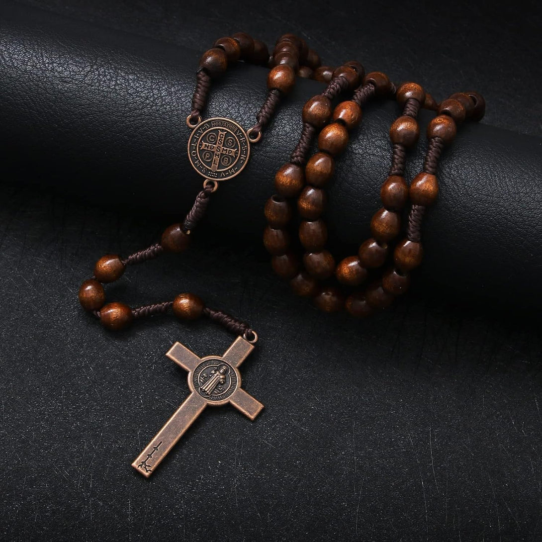 KOMI Handmade Wooden Catholic Rosaries, Rosary Beads Necklace from Bethlehem Wood Christian Prayer Holy Soil Medal & Metal Cross for Catholic or Christian Gift