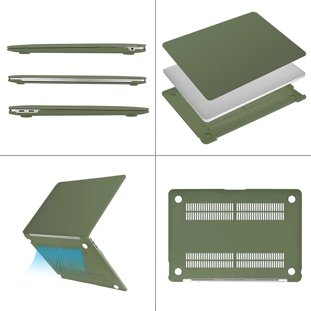 MOSISO Compatible with Macbook Air 13 Inch Case 2022, 2021-2018 Release A2337 M1 A2179 A1932, Plastic Hard Shell&Keyboard Cover&Screen Film&Storage Bag for Macbook Air 13.3 Inch Case, Army Green