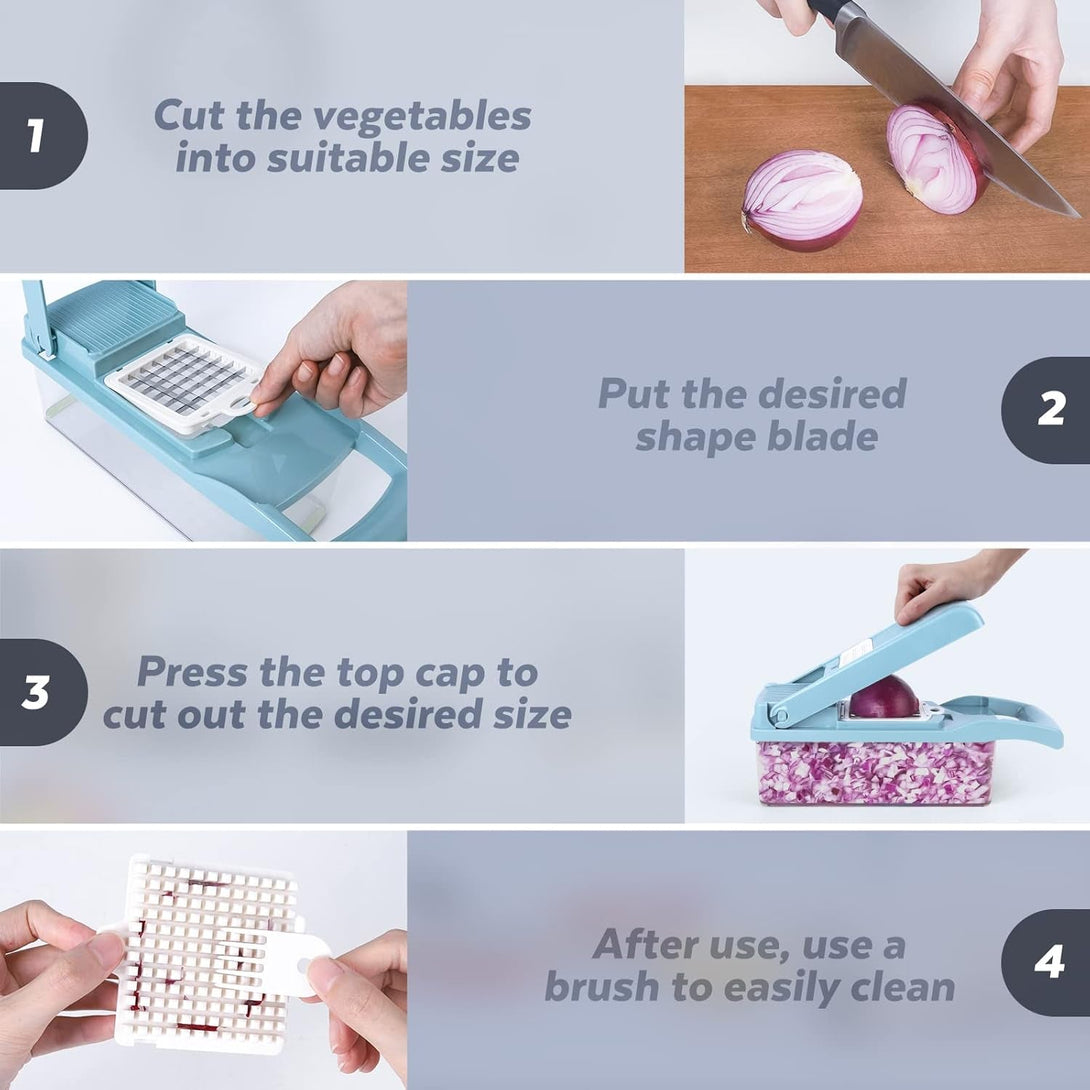 Vegetable Chopper, Pro Onion Chopper, 14 in 1Multifunctional Food Chopper, Kitchen Vegetable Slicer Dicer Cutter,Veggie Chopper with 8 Blades,Carrot and Garlic Chopper with Container(Blue)
