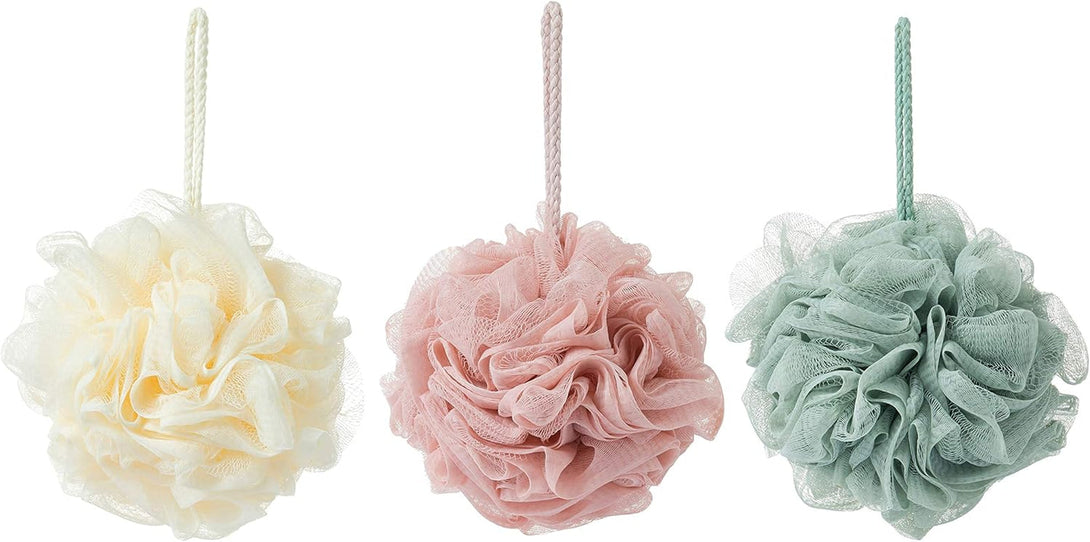 Bath Sponges, Shower Loofah for Body Exfoliation(3 Pcs, Green&Linen&Pink)
