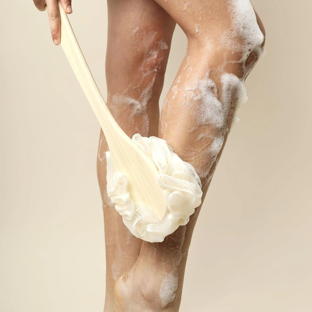 Ecotools Ecopouf Bath Brush, Loofah Brush for Bath & Shower, Made with Long Handle & Recycled, Soft Netting for Gentle Exfoliation, Back Brush for Men & Women, Eco-Friendly & Cruelty-Free, 1 Count