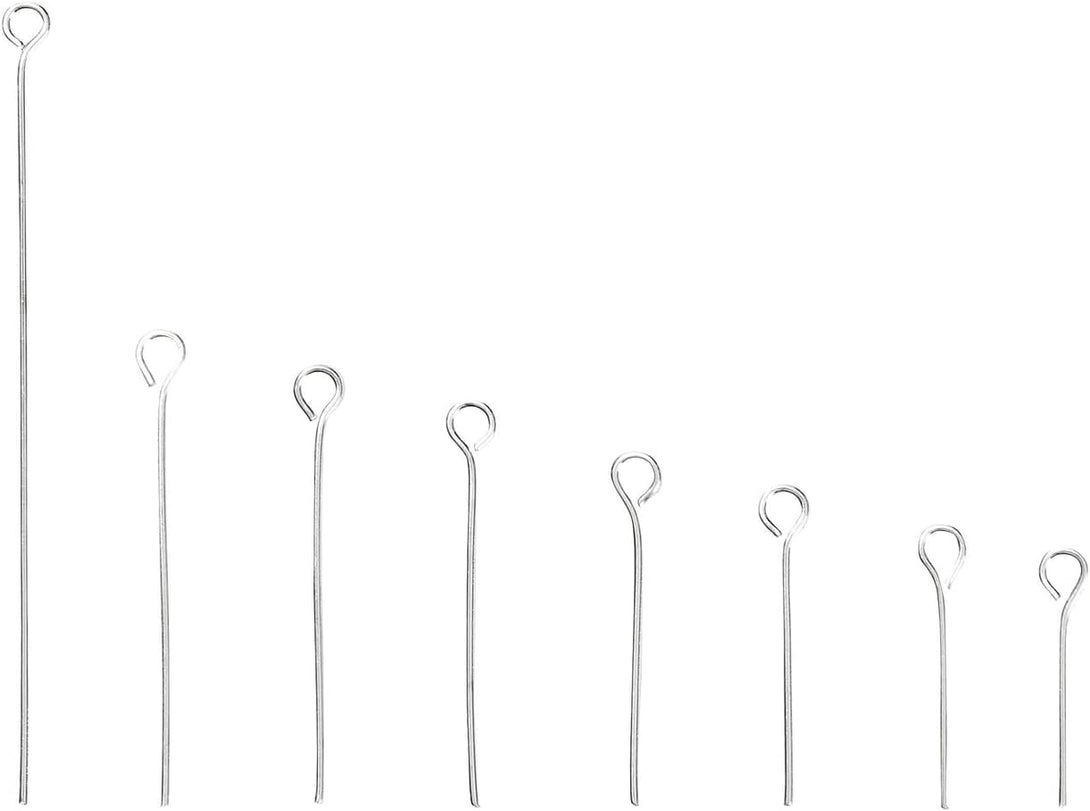 1200 Pieces Eye Pins for Jewelry Making, Bulk 20-Gauge Hooks for DIY Earrings, 8 Assorted Lengths (Silver)