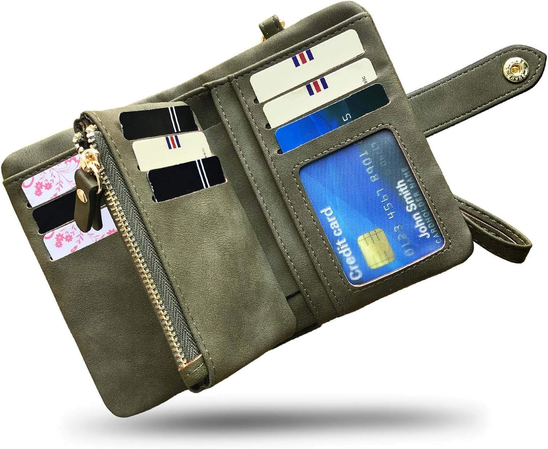 AOXONEL Women'S Small Bifold Leather Wallet Rfid Blocking Ladies Wristlet with Card Holder Id Window Coin Purse