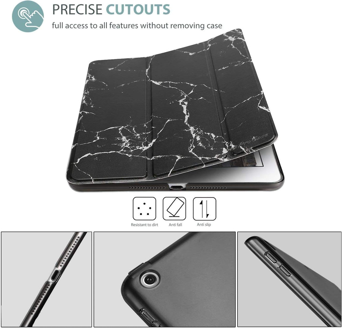 Procase Smart Case for Ipad 9.7 Inch Ipad 6Th/5Th Generation 2018 2017(Model: A1893 A1954 A1822 A1823), Ultra Slim Lightweight Stand Cover with Translucent Frosted Back -Blackmarble