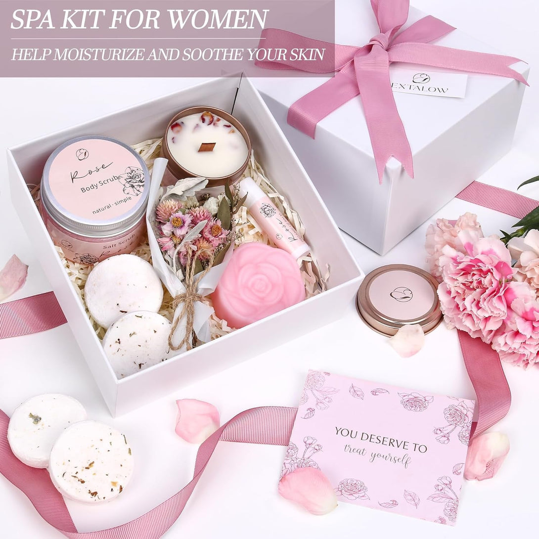 Spa Gifts for Women Bath and Body Gift Basket Mothers Day Gifts Rose Home Spa Set Self Care Gifts for Mom Sister Her Wife Birthday Gift for Women Spa Kit Care Package Thank You Gifts