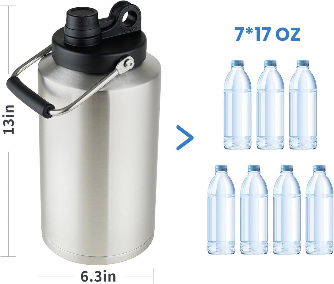1 Gallon Water Jug Bottle Insulated, 128 Oz Stainless Steel Water Bottle Wide Mouth Double Vacuum Dishwasher Safe BPA Free for Hot & Cold Drinks