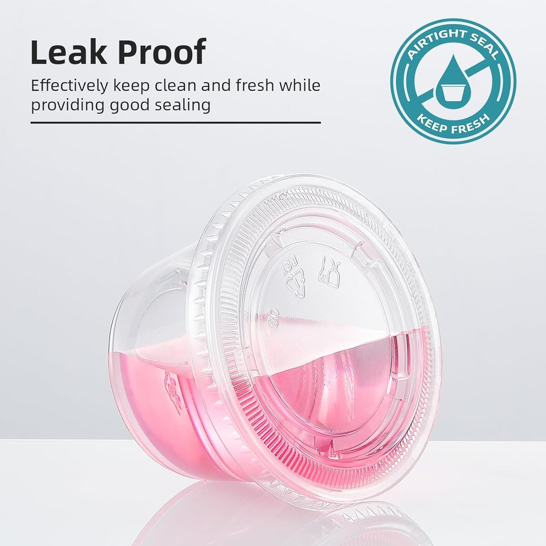 AOZITA 100 Sets - 4 Oz Portion Cups with Lids, Jello Shot Cups, Small Plastic Containers, Airtight and Stackable Souffle Cups