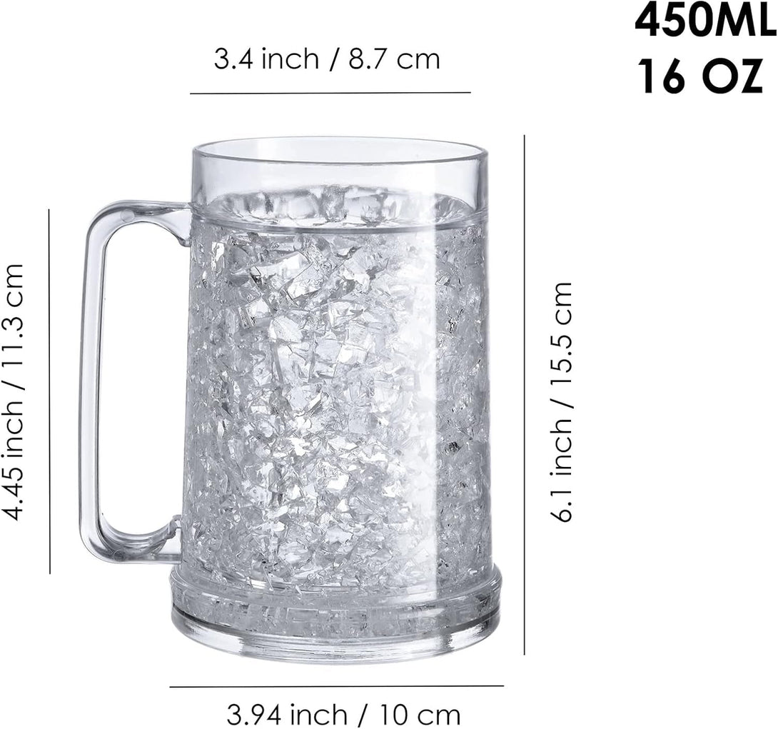 Double Wall Freezer Mug Frosty Mug Insulated Ice Cup with Gel 16Oz/450Ml (Set of 4)