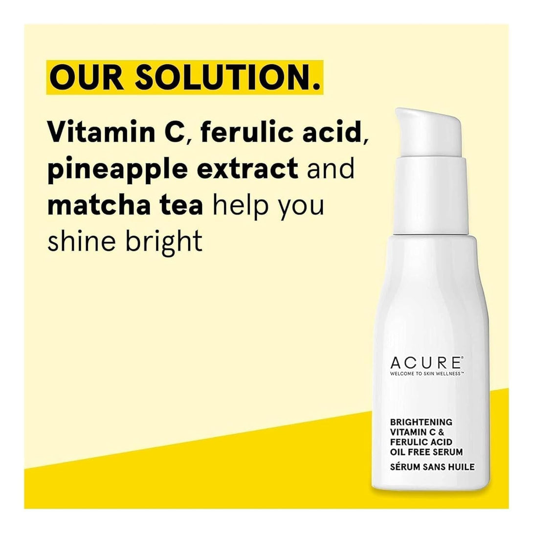ACURE Face Brightening Vitamin C & Ferulic Acid Serum - Day & Night Oil Free Glowing Facial Serum - Vitamin C, Ferulic Acid & Pineapple Extract for Natural Brighter Look - for All Skin Types 1 Fl Oz